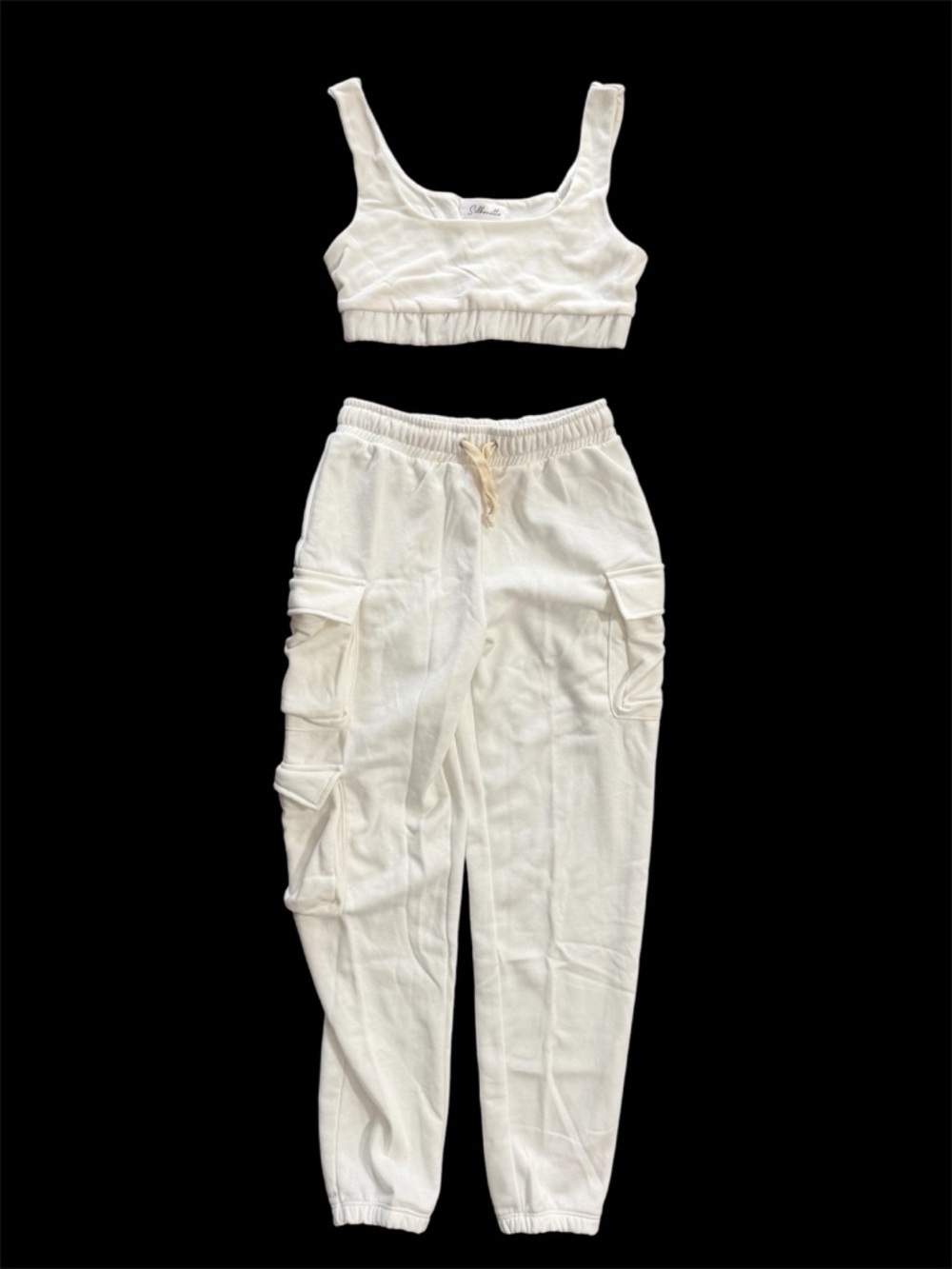 White Cargo Jogger Set - Crop Tank & Utility Pants Size Small